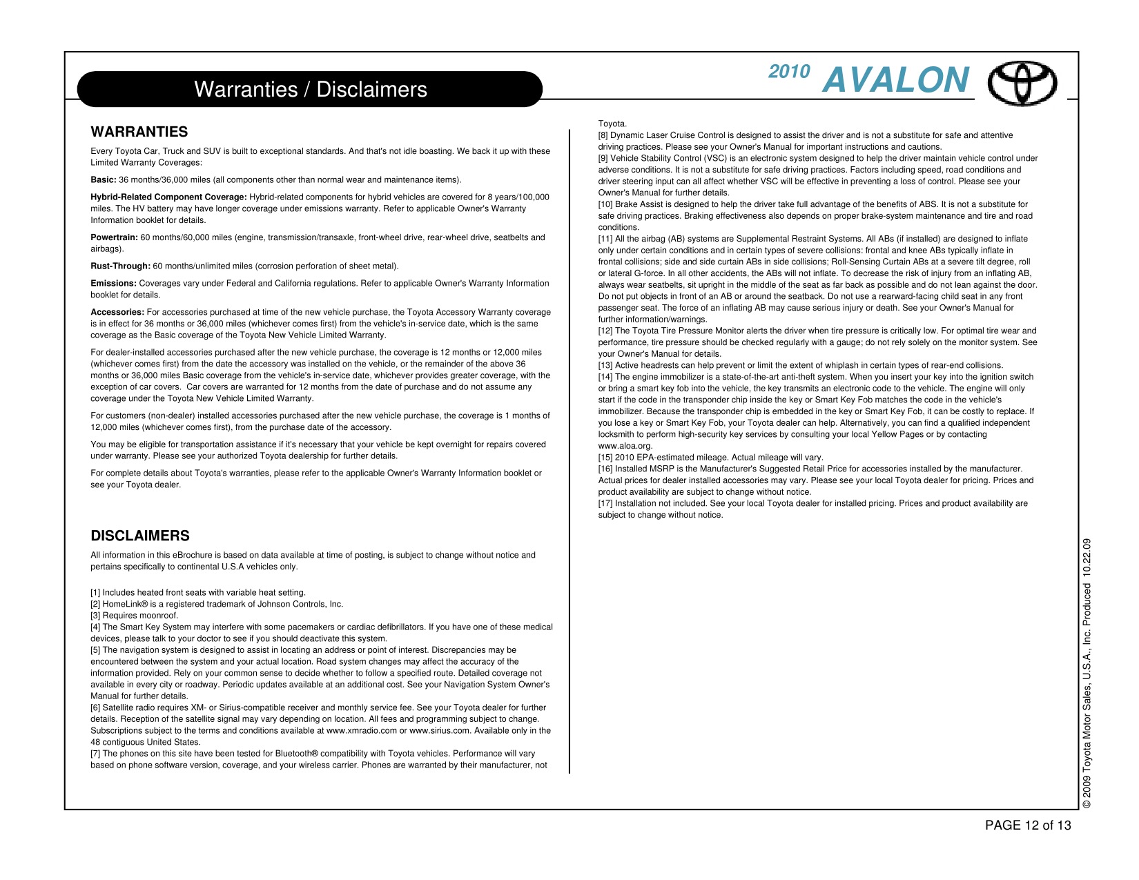 2010 Toyota Avalon Brochure Page 3